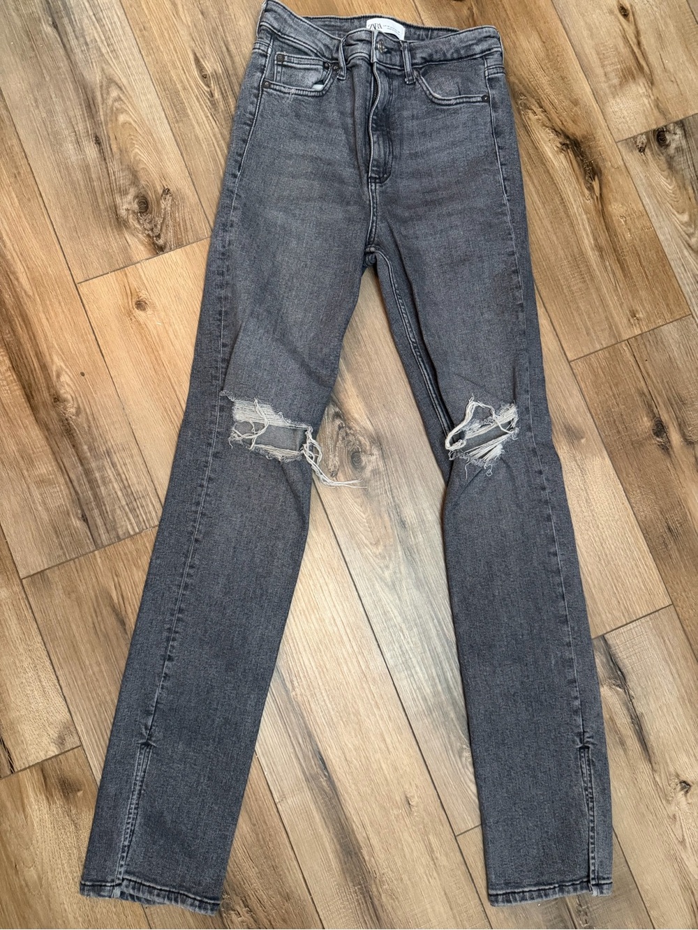 Zara Skinny Distressed Gray Jeans